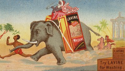 Elefante corriendo con caja de jabón para lavar de American School