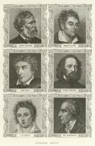 Poetas Ingleses, Robert Browning, Robert Southey, John Keats, Alfred Tennyson, P B Shelley, William Wordsworth de American School