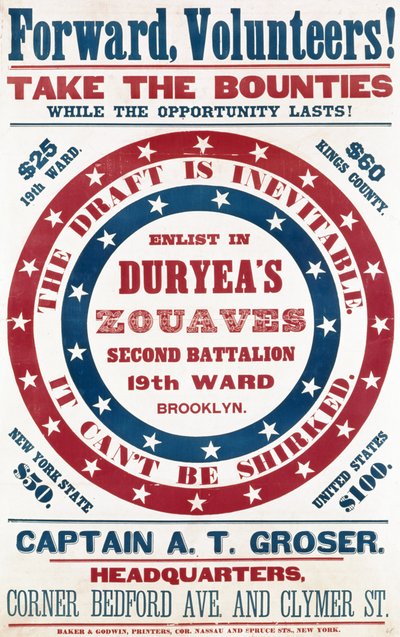 Alístate en los Zuavos de Duryea, Segundo Batallón, 19º Distrito, Brooklyn, c.1861 de American School