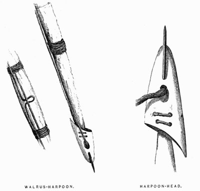 Herramientas de caza esquimales: arpones - Elisha Kent Kane, Exploraciones Árticas en los años 1853-1855, vol. 1, p. 412, Filadelfia de American School