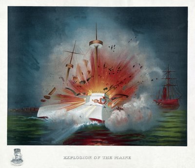 Explosión del Maine, pub. 1898 (litografía en color) de American School