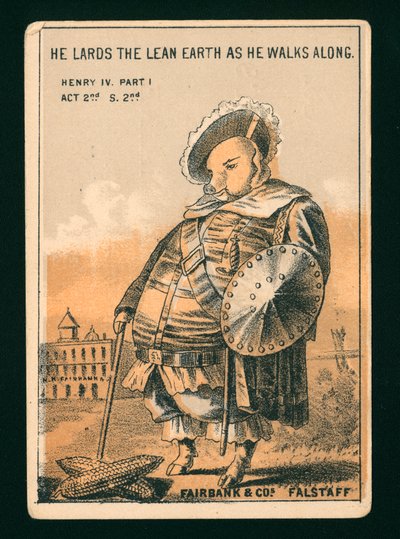 Falstaff, de Enrique IV Parte 1 de Shakespeare (litografía en color) de American School