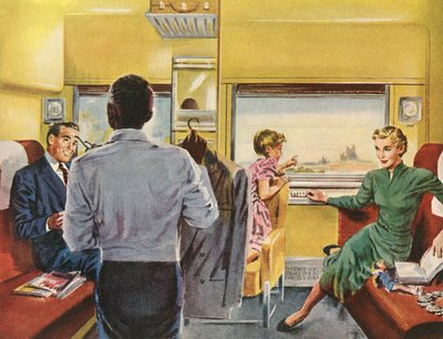 Familia disfrutando de una cabina de primera clase en un viaje en tren de American School