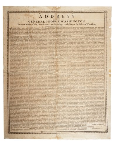 Discurso de despedida del difunto General George Washington, 17 de septiembre de 1796 de American School