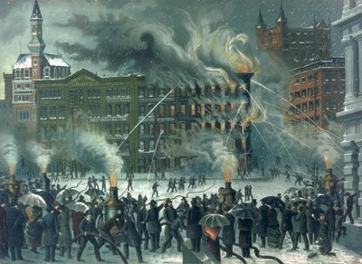 Incendio en el Edificio del New York World, dedicado a Nuestros Valientes Bomberos, pub. por W.M. Bruns, 1882 de American School