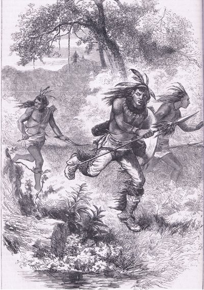 Huida de los indios después de la masacre, ilustración de la Historia de los Estados Unidos de Cassell, pub. por Petter & Galpin c.1890 de American School