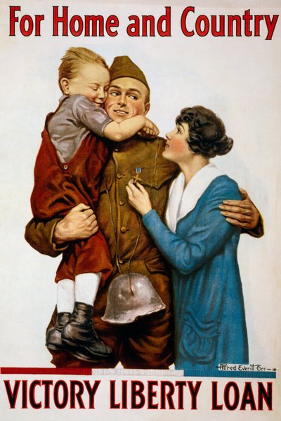 Póster de Liberty Loan para el hogar y el país de American School