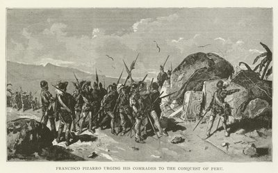 Francisco Pizarro instando a sus compañeros a la conquista del Perú de American School