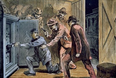 Frank y Jesse James roban el vagón expreso de un tren en 1879 de American School