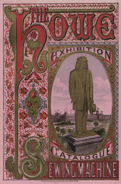 Portada del catálogo de la exposición de la máquina de coser Howe, 1876 de American School