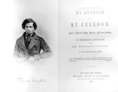 Frontispicio y portada de My Bondage and My Freedom, de Frederick Douglass (1818-95) publicado en 1855 de American School