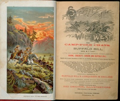 Portada y página de título de Story of the Wild West and Camp Fire Chats por Buffalo Bill (1846-1917) de American School