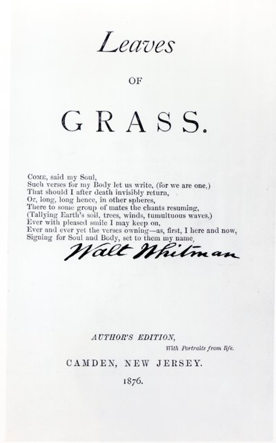 Frontispicio de Hojas de Hierba de Walt Whitman (1819-92), pub. en 1876 de American School
