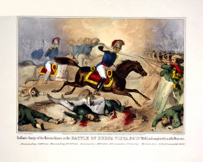 Galante carga de los Kentuckianos en la batalla de Buena Vista, Feby. 23 de febrero de 1847 y derrota completa de los mexicanos, pub. 1847 (litografía coloreada a mano) de American School