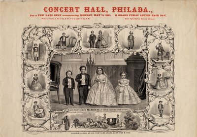 El General Tom Thumb y su esposa, Com. Nutt y la Srta. Minnie Warren de American School