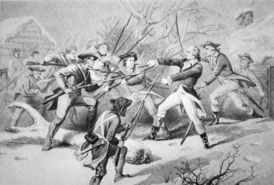 El General Anthony Wayne intenta sofocar un motín de tropas de Pensilvania en Morristown el día de Año Nuevo de 1781 de American School