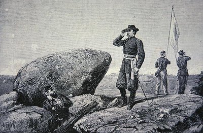 General G.K. Warren en la estación de señales en Little Round Top, Batalla de Gettysburg de American School