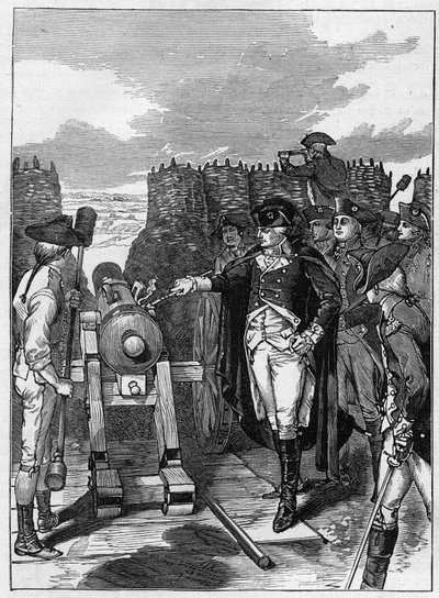 General George Washington y el primer disparo del cañón en el Sitio de Yorktown en 1781 de American School