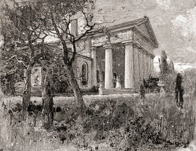 La casa del general Robert E. Lee, en Arlington, Virginia, en el siglo XIX, de "The Century Illustrated Monthly Magazine", publicado en 1884 (grabado). de American School