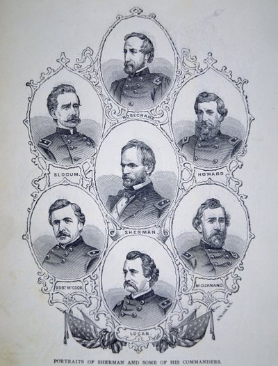 General William Tecumseh Sherman (1820-91) y algunos de sus comandantes del Ejército de la Unión de American School