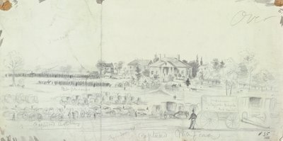 Vista general al final de la batalla, de los Cuadernos de Bocetos de la Guerra Civil de American School