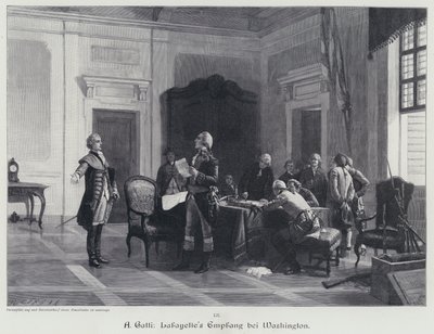 George Washington dando la bienvenida al Marqués de Lafayette de American School