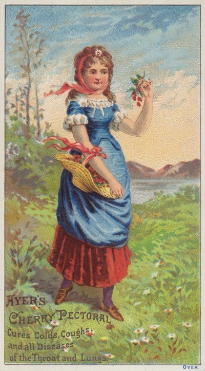 Niña llevando una cesta de cerezas de American School