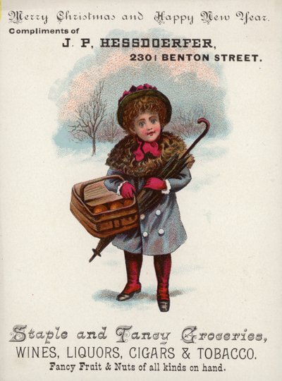 Niña llevando una cesta en la nieve de American School