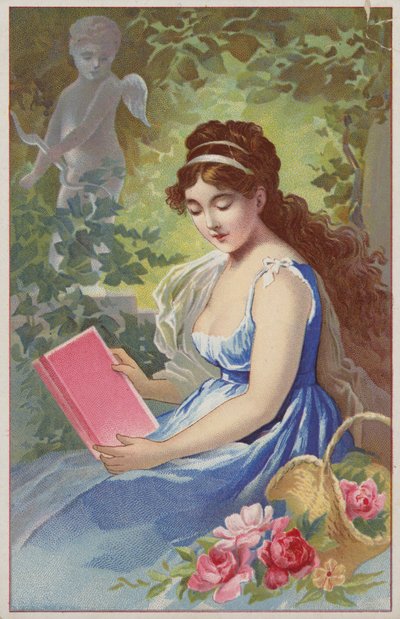 Niña con Vestido Azul Leyendo un Libro de American School