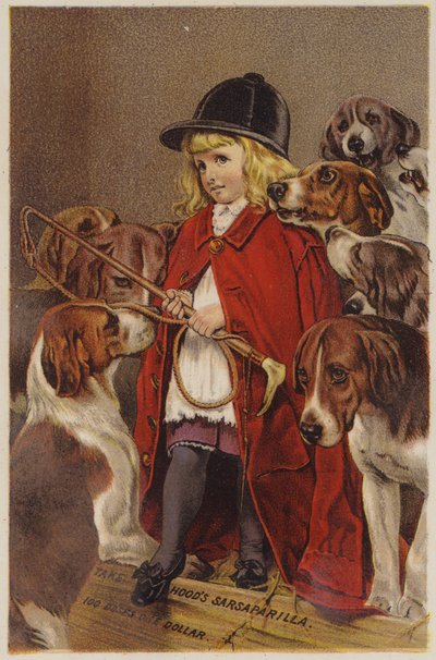 Niña con chaqueta de caza y sabuesos de American School