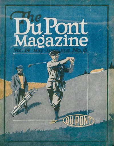 Jugando al golf, portada de la revista DuPont, mayo-junio 1921 de American School