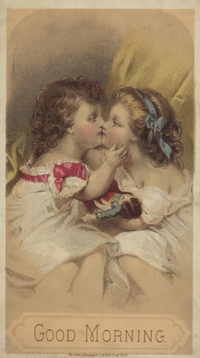 Buenos días, niños besándose (cromolito) de American School