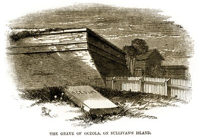 Tumba del jefe seminola Osceola, como aparecía junto al Bastión Noroeste de Fort Moultrie en 1860, justo antes de la Guerra Civil Americana de American School