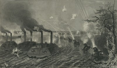 Barcos de cañón y mortero en el Mississippi de American School