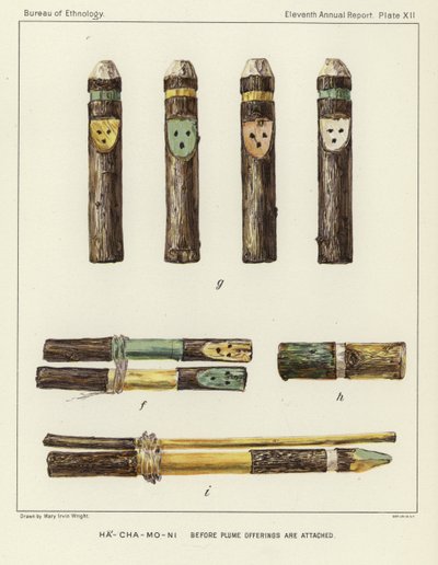 Ha-Cha-Mo-Ni antes de que se adjunten las ofrendas de plumas de American School
