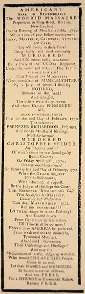 Volante comentando la absolución del capitán Preston y seis soldados tras su juicio en octubre de 1771 (litografía) de American School