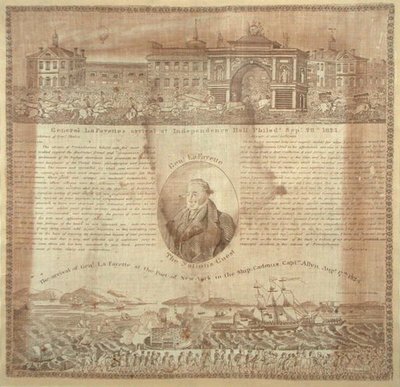 Pañuelo conmemorativo de la llegada del General Lafayette (1757-1834) en 1824 de American School