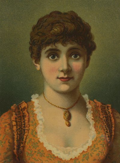 Mujer hermosa, con colgante, de grandes ojos azules de American School