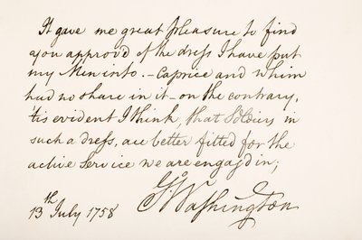 Caligrafía y firma de George Washington, 1758 de American School