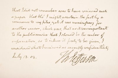 Caligrafía y firma de Thomas Jefferson, 1803 de American School