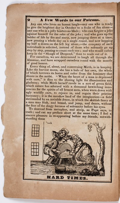Tiempos Difíciles, página 2 de El Almanaque Cómico Americano para 1838 de American School