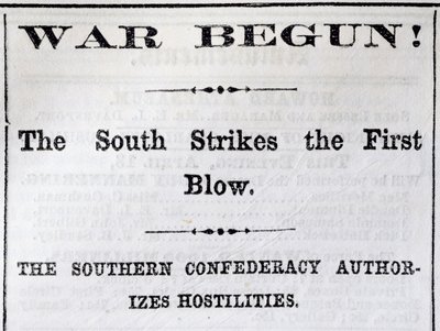Titular del Boston Evening Transcript anunciando el comienzo de la Guerra Civil, 13 de abril de 1861 de American School