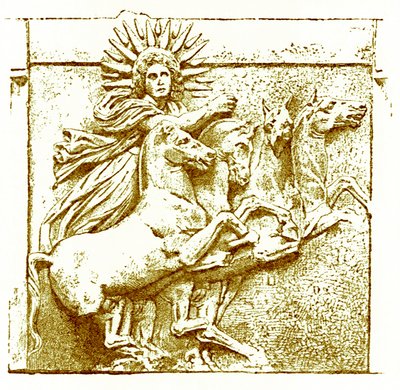 Helios en su carro, ilustración de History of Greece de Victor Duruy, publicado en 1890 de American School
