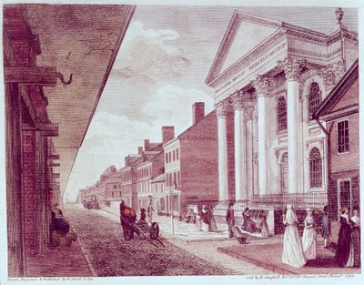 Calle principal con la primera Iglesia Presbiteriana, Filadelfia, 1799 de American School