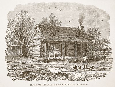 Hogar de Lincoln en Gentryville, Indiana, de un libro publicado en 1896 de American School