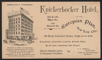 Tarjeta comercial de hotel de American School