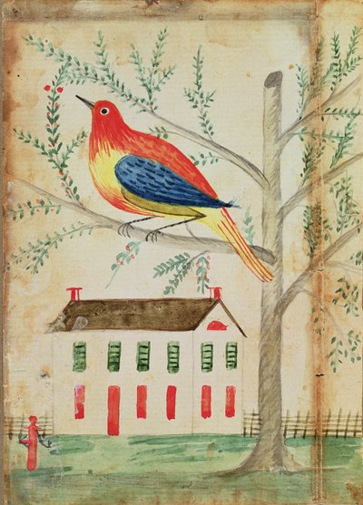 Casa y pájaro en un árbol de American School