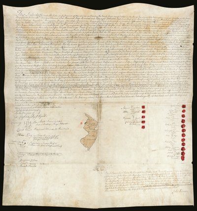 Tratado indio, Conferencia de Easton, Pensilvania, 23 de octubre de 1758 (pluma y tinta con cera sobre pergamino) de American School