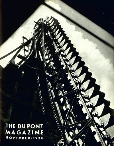 Maquinaria industrial, portada de la revista DuPont, noviembre 1930 de American School