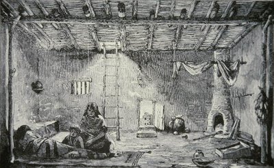 Interior de una casa Pueblo, c.1880 (grabado) de American School
